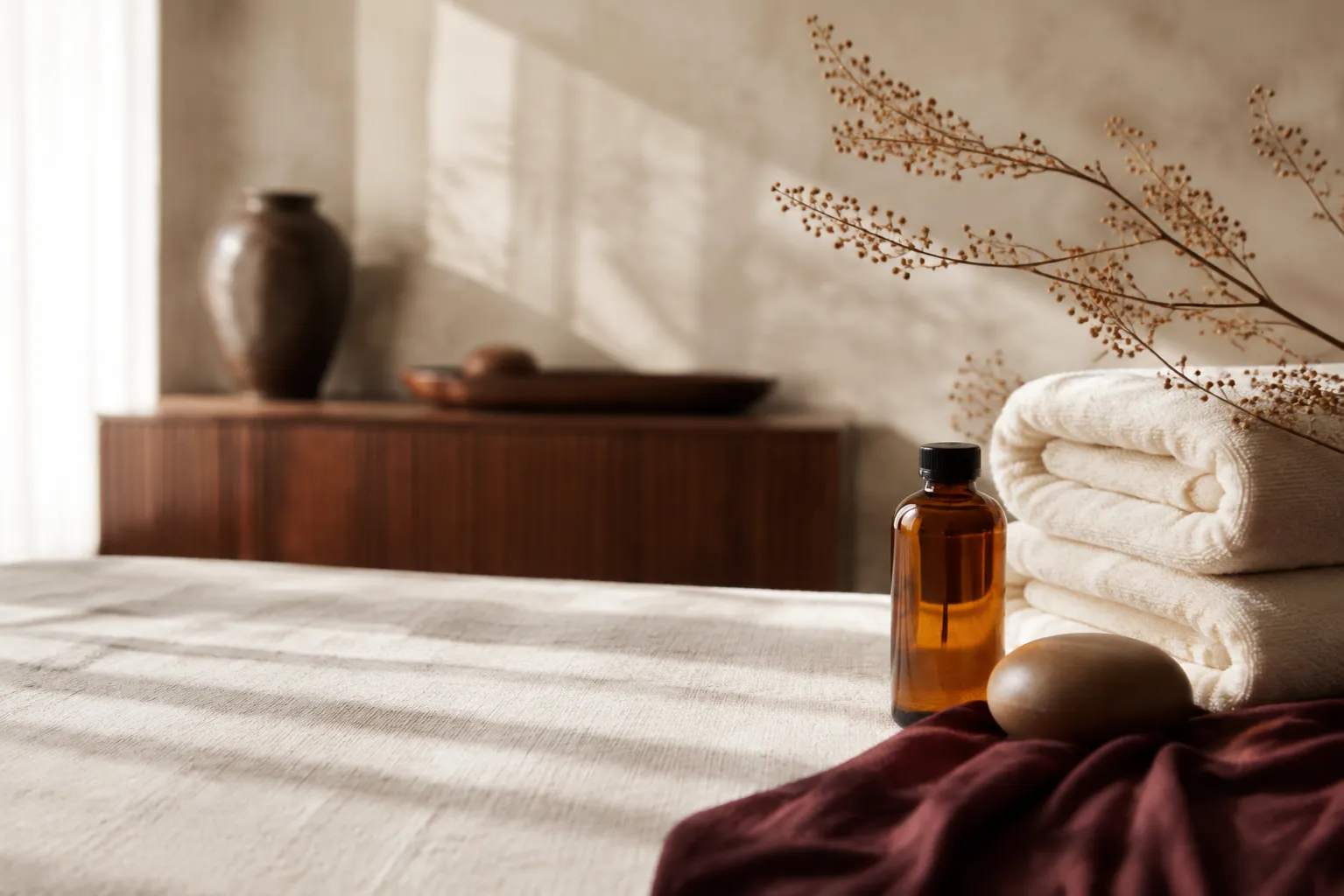 Ambiente ilustrativo preparado para massagens e cuidados corporais